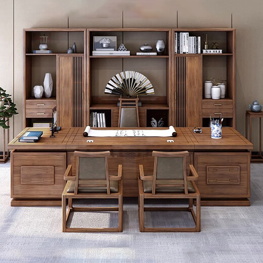 Ningqiu Luoge (NICHLORT) new Chinese style ash wood boss desk executive desk chairman computer office desk chair sofa solid wood coffee table bookcase 2.8m office desk ash wood