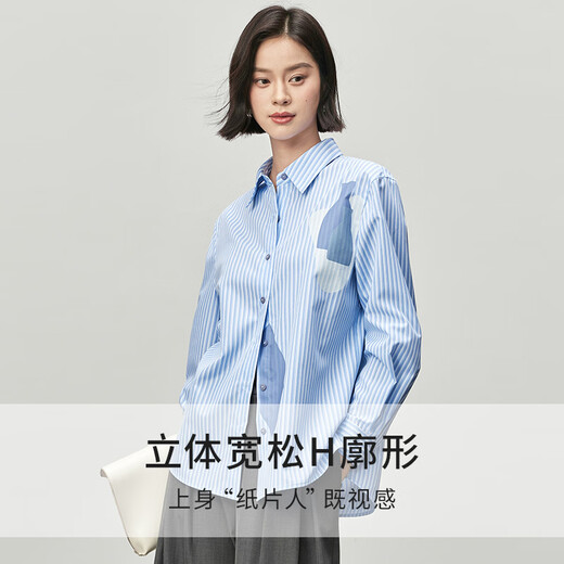 Shandubila spring and autumn new striped shirt long-sleeved casual high-end niche shirt women's top blue stripe L