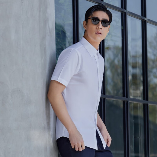 YOUNGOR short-sleeved shirt men's no-iron shirt cotton polyester fabric anti-wrinkle flat easy care new product white GSNP19001BJA 41 (175/96A)