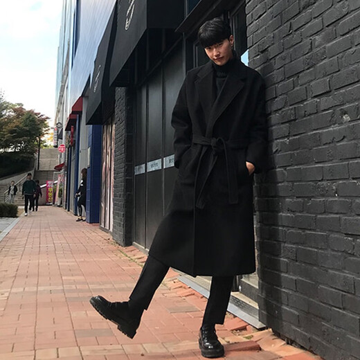 Cotton windbreaker jacket autumn and winter windbreaker men's medium-length Korean style coat thickened warm jacket black long XL (120-140Jin Jin equals 0.5kg)