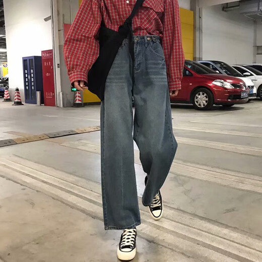 
Manna Xuan's new summer high-waist straight nine-point jeans for women's bf Korean version large size loose retro versatile dad wide-leg pants blue 9901 single size collection and purchase priority delivery