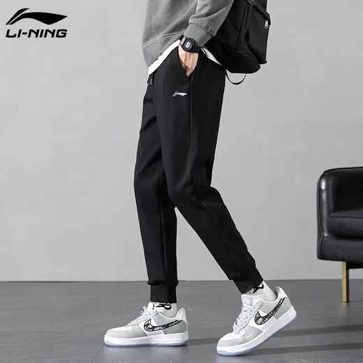 李宁（LI-NING） 运动裤男卫裤夏季直筒休闲裤子男大码健身跑步裤篮球训练裤 新基础黑 (棉质-收口带拉链) XL (180)
