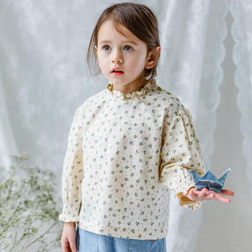 Happyology British children's floral shirt pure cotton long-sleeved British shirt girls spring and autumn cute top Little Wild Flower 86 (86cm)