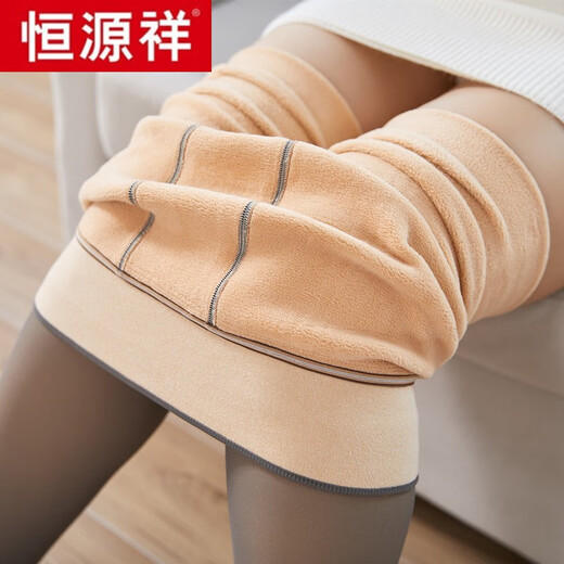 Hengyuanxiang 500g thickened and velvet fake see-through leggings for women, one-piece translucent autumn and winter plus size, extra thick skin color, velvet gray translucent skin (500g) foot stepping style (one size fits all 80-135Jin Jin is equal to 0.5kg)