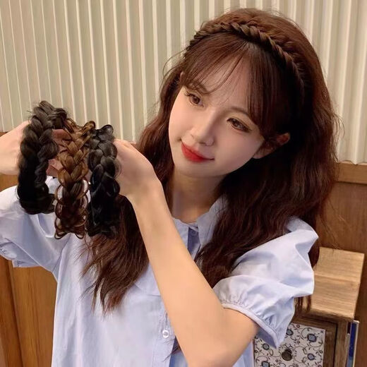 Mengkuan widened cover white hair headband wig hairband middle-aged mother elegant headband hairpin dark brown (widened type)