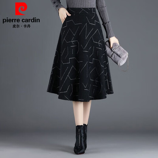 Pierre Cardin Woolen Skirt Women's 2024 Autumn and Winter New Midi-Length Skirt Large D Size Women's A-Line Skirt Pleated Skirt Winter Skirt Skirt Women 5091# Geometric Pattern M Recommendation 105Jin Jin is equal to 0.5kg within