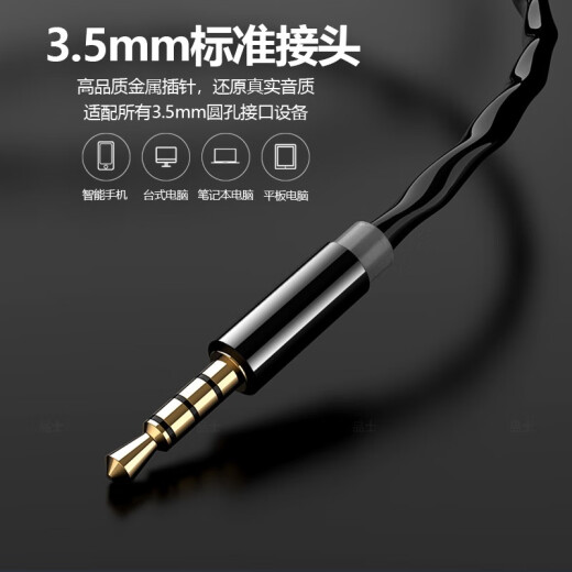 Pinshi headphones wired in-ear mobile phone e-sports computer suitable for Apple vivo Huawei oppo glory Samsung MP3 sleep noise reduction 3.5 round hole type-c cool black