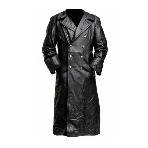 Yimimei Trench Coat World War II German Army Coat Large Size Clothing Long Men's Double-breasted Leather Officer's Uniform Jacket Black S One Size