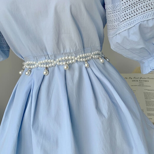 QBILY Waist Chain Artificial Pearl Autumn and Winter Dress Belt Women's Dress with Skirt Decorative Waist Chain Waistband for Women Double Layer Artificial Pearl Necklace Waist Chain - White