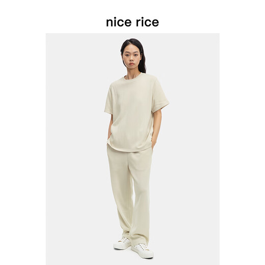 nice rice好饭 轻薄亲肤240G宽松直筒休闲男士针织卫裤NFC12052 黑色（240G） L