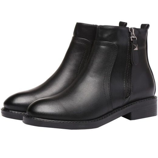 Yi Ling Yi Bei Short Boots Women's New Women's Shoes Autumn and Winter Korean Style Plush Women's Single Boots Naked Boots Chelsea Boots Martin Boots Women's S600 Black (Single Liner) Standard Size, Fat Feet, Wide Feet and High Insteps. It is recommended to take a larger size.