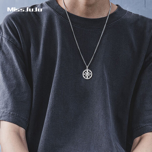 Miss JuJu pt950 platinum pendant men's platinum pendant can rotate when the time comes, compass personalized men's necklace pendant 5.4-5.6g + delivery black leather rope