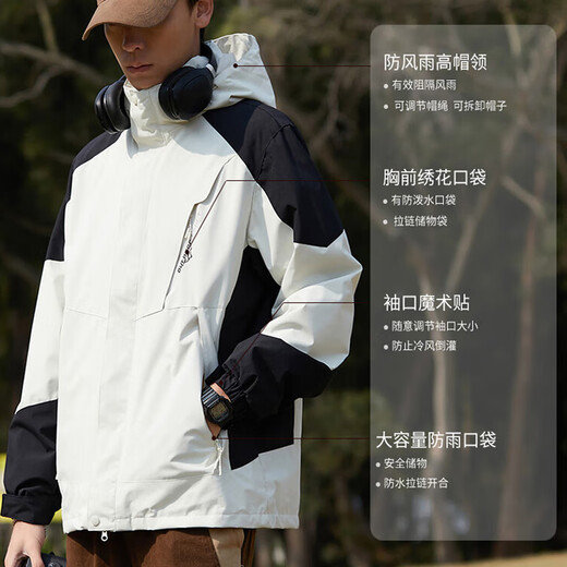 VICTORIATOURIST Jacket Three-in-One Polar Fleece Liner Outdoor Jacket Men's and Women's Cotton Jacket Winter Thickened Mountaineering Jacket Women's White XL