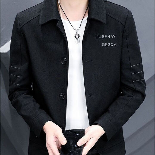 ZMEX new men's jacket spring and autumn trendy versatile thin top lapel jacket men's khaki 2XL recommended 120-140Jin Jin equals 0.5 kg