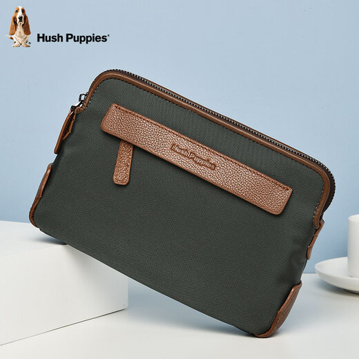 Hush Puppies Men's Handbag Casual Canvas Clutch Large Capacity Double Layer Personalized Trendy Fashion Clutch Men's Bag Large Officially Authorized Counterfeit 100% Double Zipper