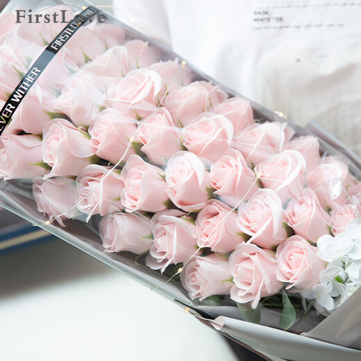 FirstLove 51 pink rose eternal soap flowers delivered in the same city for New Year, Valentine's Day, birthday gift for girlfriend, non-flowers