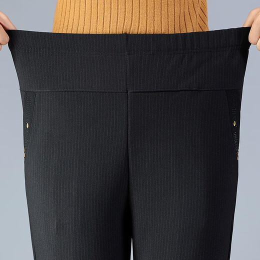 Wanhe autumn and winter clothing, middle-aged and elderly women's pants, mother's striped velvet pants, winter thickened cotton pants, high waist, large size outer wear warm pants