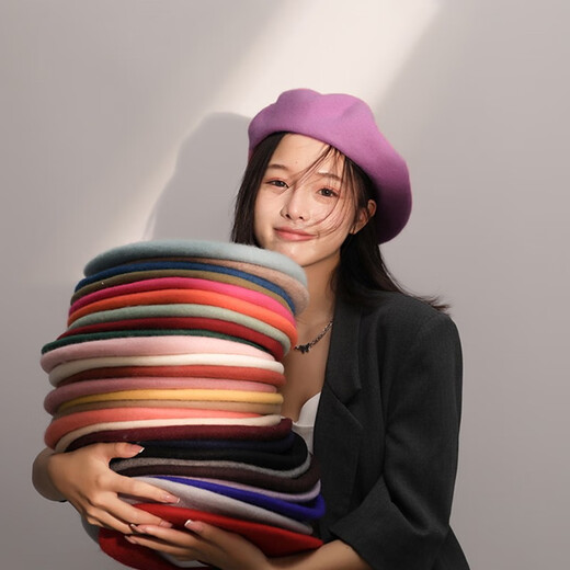 ANZHISHANG, Béret de couleur solide en laine en laine privée, version coréenne féminine Chapeau simple et polyvalent, automne à la mode et hiver, chapeau de peintre rétro, noir