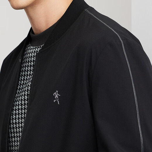 Dances with Wolves Topstitch Design Baseball Collar Jacket Men's Exquisite Lined Windproof Jacket 001 Black 175