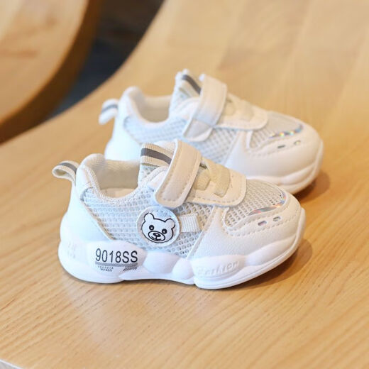 Disney (Disney) 2024 spring and summer new style 0-2 years old leaked mesh baby boy soft-soled toddler shoes non-slip girl baby sports toddler shoes 168 cloth stickers bear spring and autumn double mesh beige 20 yards 13.5cm