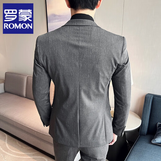 罗蒙（ROMON）西服套装男士三件套痞帅修身西装男商务职业正装伴郎结婚礼服套装 9928黑色三件套(西服+西裤+马甲) XL