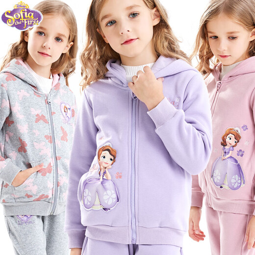Disney Girls Jacket Sweatpants Set Children's Autumn Casual Pants Fleece Girls Sweater Cardigan Y513115 Gray 130cm Suitable for (125-135)cm