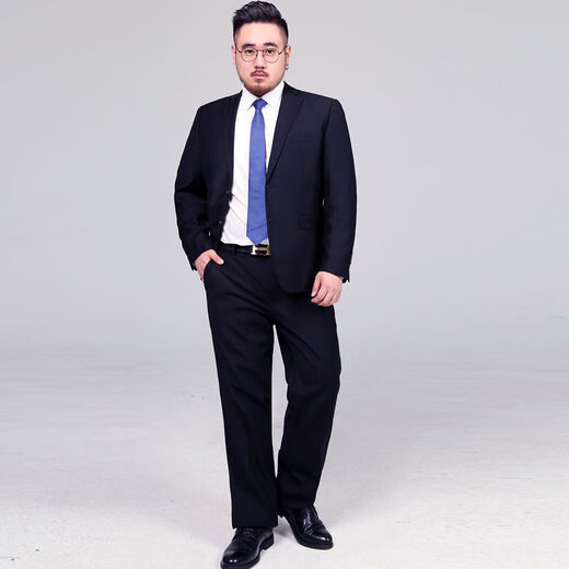 
Cszxx large size suit men's suit shirt pants three-piece set for men's work interview professional formal wear fat man wedding dress Navy blue XS (suitable for 90-100 Jin [Jin equals 0.5 kg])