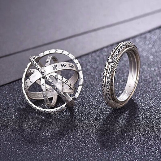 Banidier astronomical ball ring for male trendy students single flip deformed cosmic ball Korean version retro creative couple ring trendy internet celebrity domineering trendy male birthday gift silver default medium size please note if you want large or small size