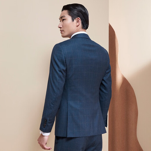 Angel Bird Suit Men's Australian Wool Autumn and Winter Business Plaid Wool Suit and Trousers Men's Slim Micro Velvet Mineral Blue and Green Plaid - Peaked Collar Slim Version 52 B(185/108) /Please note waist or trousers