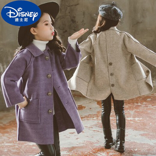 迪士尼（Disney）女童双面呢大衣2025新款秋冬洋气大童秋装儿童呢子仿羊绒毛呢外套 浅灰色 浅灰色 160 码建议13-14岁【150-160cm】