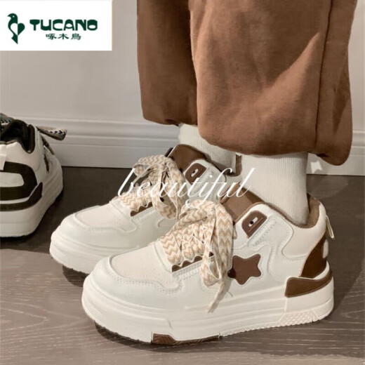 Woodpecker sneakers for women 2024 spring and summer star white shoes for women, versatile students, high-looking campus casual sports shoes, khaki 38