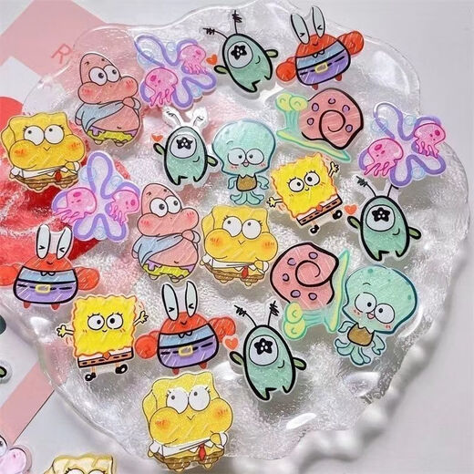 Puli Cartoon SpongeBob SquarePants Star Brooch Cute Girly Heart Single-sided Acrylic Patch Student Couple Brooch Package 2. 20 pieces in total, 2 sets