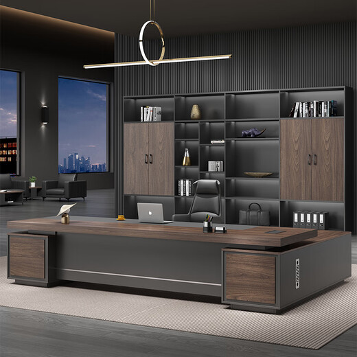 GEZHIMU Boss Desk President's Desk Simple Modern Single Manager Executive Desk Office Boss Desk and Chair Combination 3.2m Table + Luxurious Double Cabinet + Boss Chair + 8-Door Cabinet