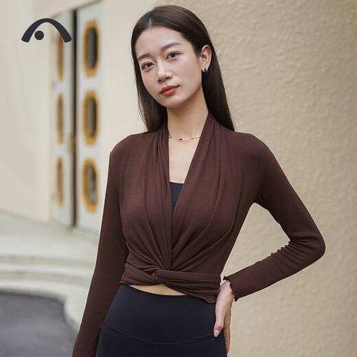 Aixiabu yoga wear women's top autumn and winter high-end fashion temperament slimming Pilates long-sleeved blouse sports jacket special price brown coffee_single top A23098RCQS S