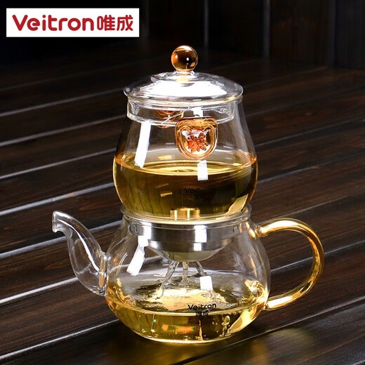 Weicheng tea water separation teapot glass liner Kung Fu bubble lazy elegant cup filter tea maker home office 261 brown long mouth