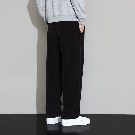 Homlean autumn and winter plus velvet straight casual pants men's thickened windproof warm loose sportswear long pants HN56 black XL