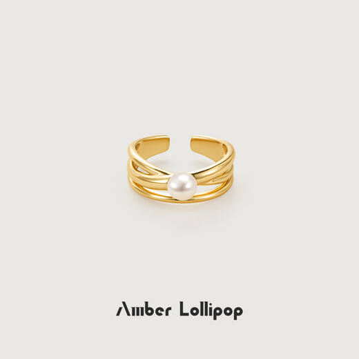 Amber Lollipop Freshwater Pearl Ring Women's Niche Living Index Finger Ring Anniversary Birthday Gift for Girlfriend and Wife Gold-Media