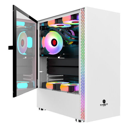 玩嘉 铠甲皮卡丘电脑机箱ATX玻璃侧透电竞游戏matx炫酷网吧主机箱（支持120/240冷排） 铠甲白色+6极光风扇