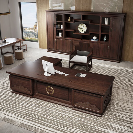 Three furniture solid wood boss desk office desk and chair combination desk new Chinese style president desk high-end executive desk office furniture 2-meter desk deposit