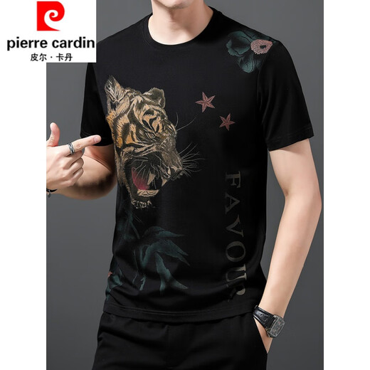 La nueva camiseta de manga corta para hombres de Pier Cardinxia, ​​algodón puro de algodón puro, versátil, tapa delgada delgada, cuello redondo, chaqueta de sudadera 723 Diamond V [negro] corto 165/m sugiere 90-110jin [Jin equivale a 0.5 kg]