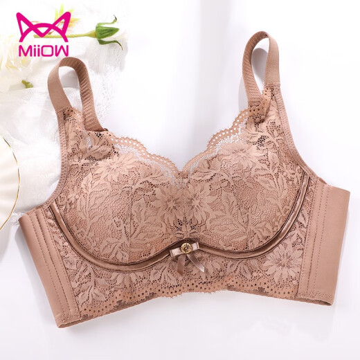 Catman wire-free bra underwear for women with thin top, thick bottom, small breasts, adjustable side collection, simple sexy lace anti-exposure tube top, student girl bra DM55 light coffee 75B