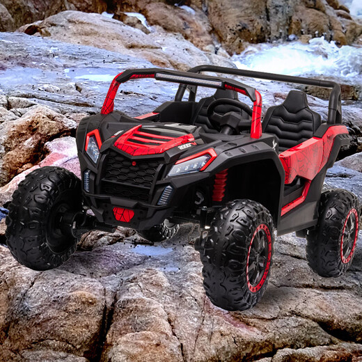 Vieruodis double children's electric car can seat adults four-wheel four-wheel drive remote control off-road baby and child 24V 4WD red + anti-1 explosion soft wheels + leather seat 24V10AH battery sub-power