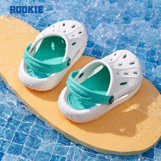 ROOKIE children's shoes, boys' and girls' clogs, summer new children's shoes, including replaceable midsoles, casual sandals, feather white/black 28 29, suitable for feet 17.5-18cm long