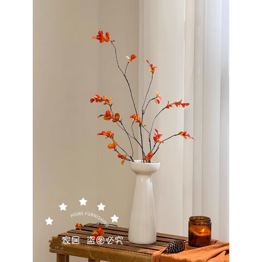 Flower e flow red maple leaf artificial flower artificial flower decoration table decoration light luxury high-end Chinese style entrance decoration flower red leaves (2 small + 1 large)