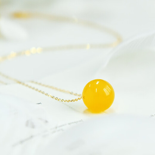 Ouchini beeswax pendant transfer beads 18K gold inlaid chicken fat yellow amber bead clavicle chain necklace 9mm