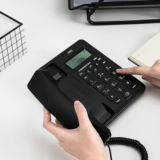 Deli landline telephone wired office hotel hotel home two-line fixed caller ID telephone landline wide screen black battery-free/13567