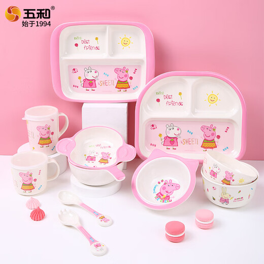 Wuhe (WUHE) Peppa Pig children's tableware set baby food supplement bowl baby supplies children's cup baby platter plate Peppa Pig [deep round bowl]
