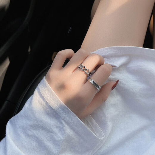 Qi Xiaomi two-piece set of rings, men's trendy single rings, retro open rings, women's cold style index rings, domineering rings