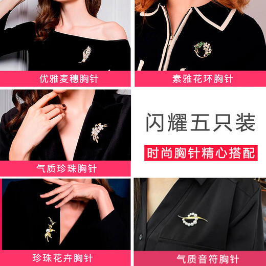 Ancient brooch, high-end women's exquisite niche corsage gift box, light luxury and elegant pin, silk scarf buckle, birthday gift for women, practical, high-end fashion brooch, five-piece set, exquisite gift box