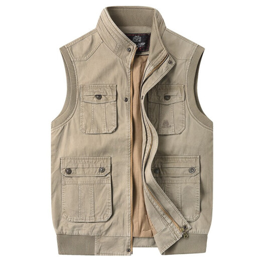 Jinwoxin middle-aged men's multi-pocket casual vest for men in spring and autumn, middle-aged and elderly men's vest, large size daddy vest, army green L